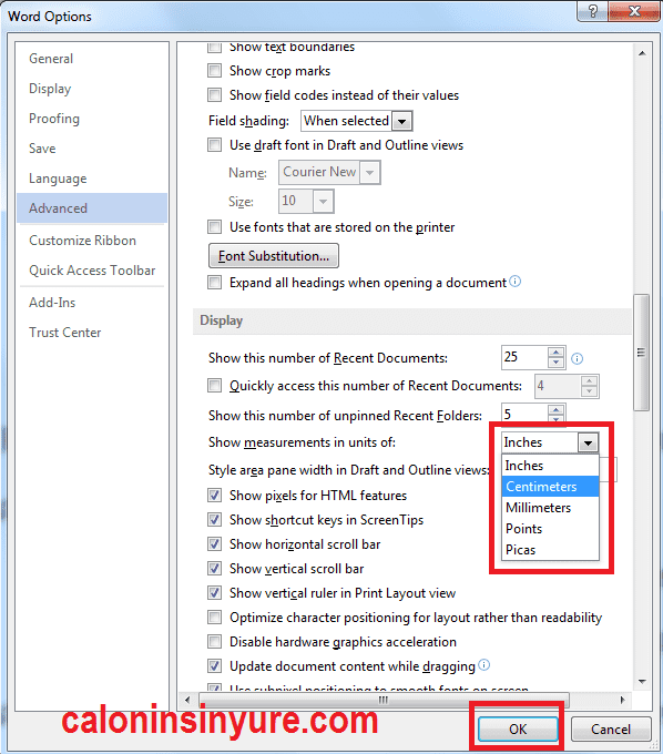 Gambar Tampilan Advanced - Microsoft Word 2013