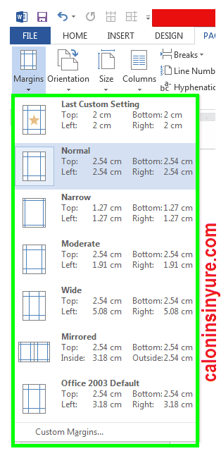 Gambar Margins - Microsoft Word