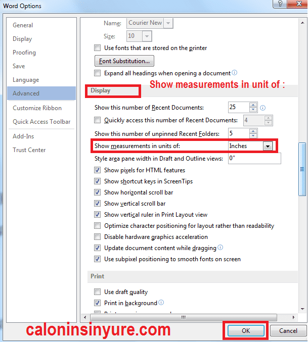 Gambar Tampilan Advanced - Microsoft Word 2013