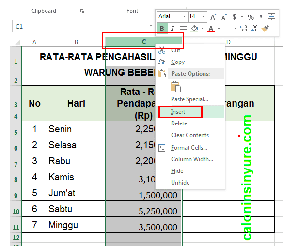 Gambar Tampilan Workhseet Insert Row