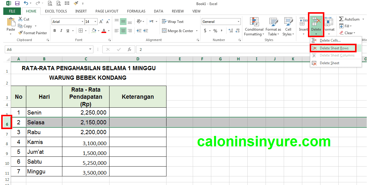 Gambar Tampilan Workhseet Delete Row