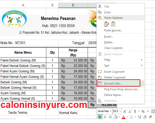 Gambar Cara Membuka Jendela Format Cell