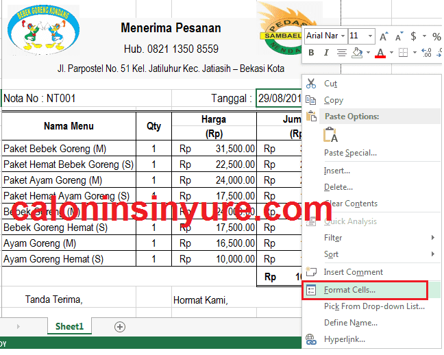 Gambar Cara Membuka Jendela Format Cell