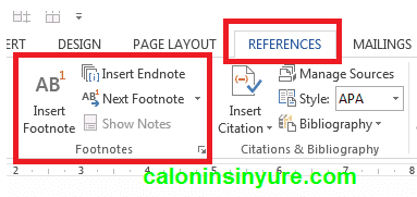 Gambar Tampilan Insert Footnote Microsoft Word 2013