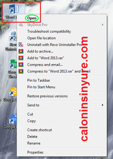 Gambar Tampilan Shortcut Open Microsoft Word 2013