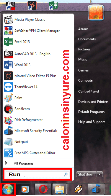 Gambar Tampilan Start Menu - RUN