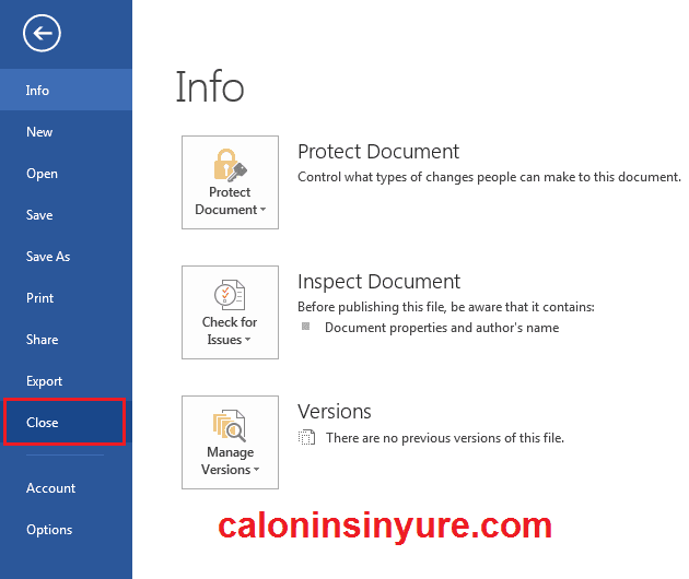 Gambar Tampilan Menu File (Bakstage) - Close