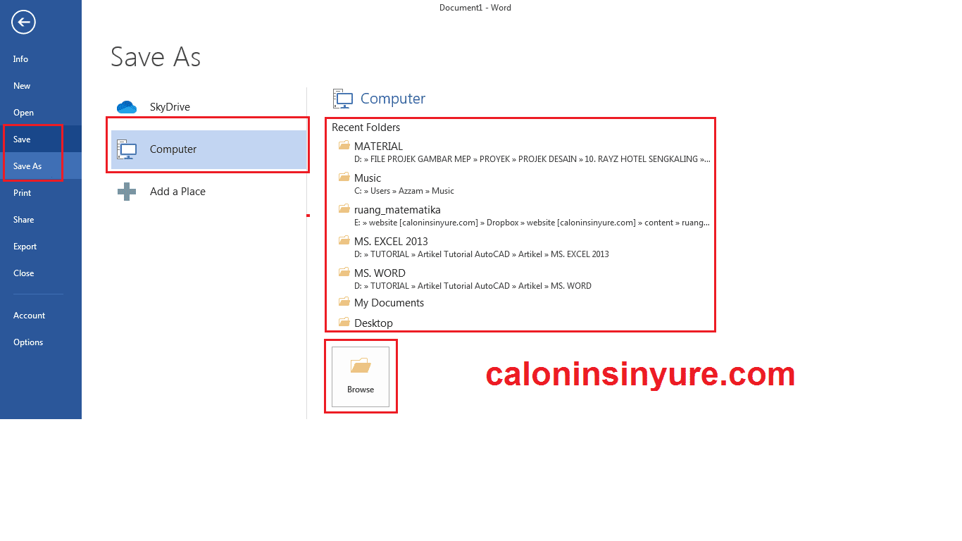 Gambar Tampilan Menu File (Bakstage) - Save