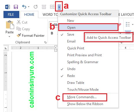 Tampilan Drop Down Quick Access Toolbar Microsoft Word