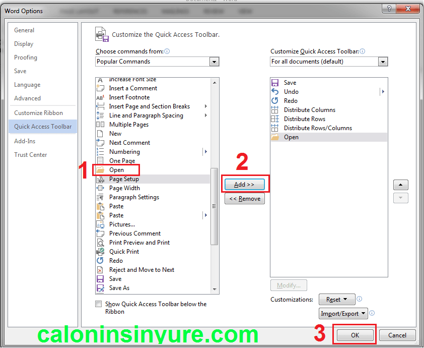 Tampilan Quick Access Toolbar Microsoft Word