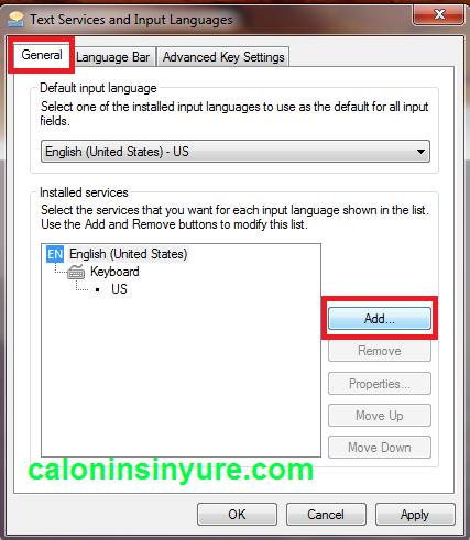 Gambar Tampilan Jendela Services and Input Language