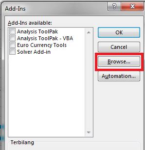Gambar Tampilan Excel Options - Add-Ins Pada Microsoft Excel