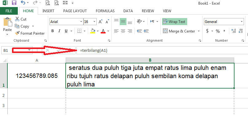 Gambar Tampilan Rumus Excel Terbilang Pada Microsoft Excel