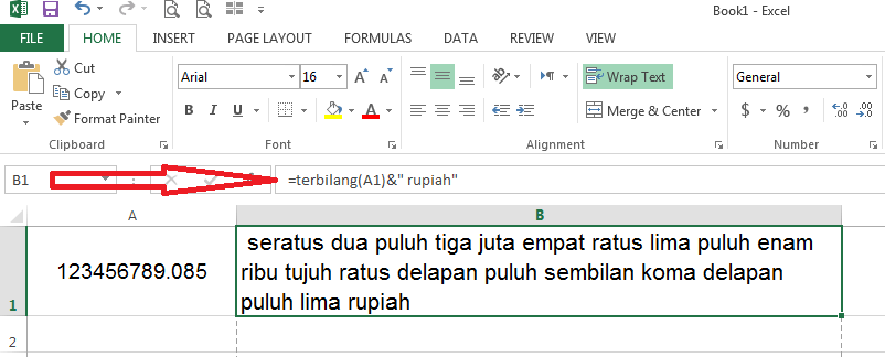 Gambar Tampilan Rumus Excel Terbilang Pada Microsoft Excel