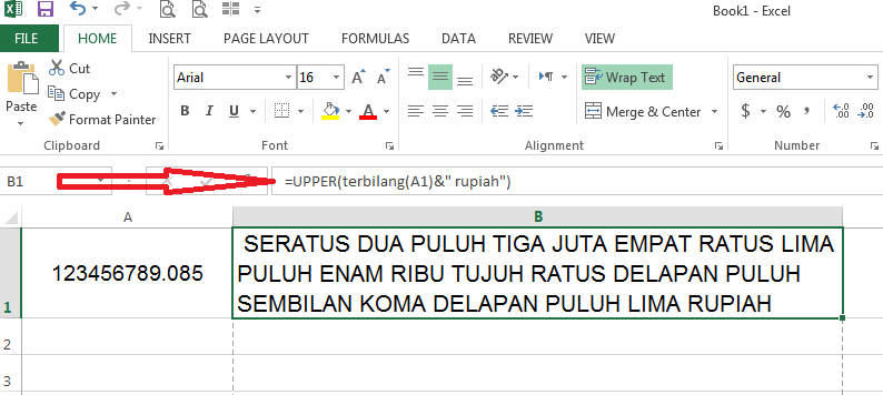 Gambar Tampilan Rumus Excel Terbilang Pada Microsoft Excel