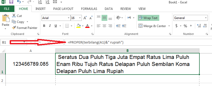 Gambar Tampilan Rumus Excel Terbilang Pada Microsoft Excel