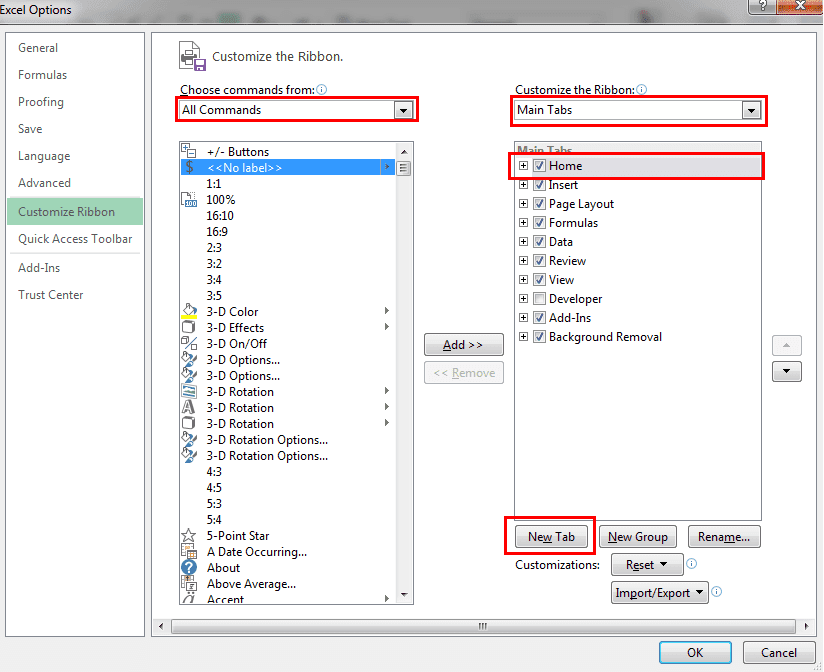 Gambar Tampilan Customsize Ribbon Microsoft Excel