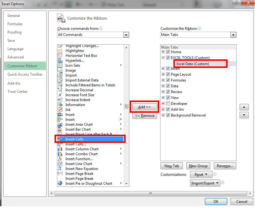 Gambar Tampilan Customsize Ribbon Microsoft Excel